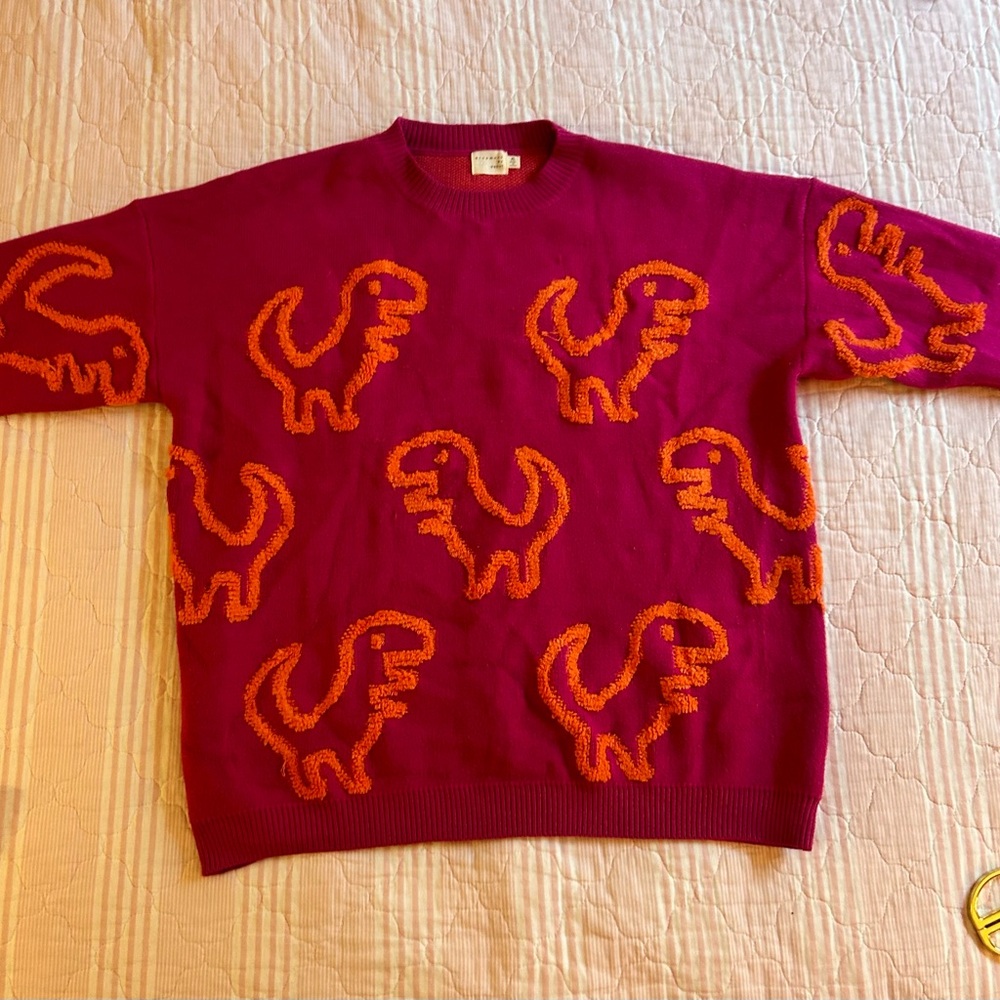 Dreamers Hot Pink and Orange Dinosaur Sweater